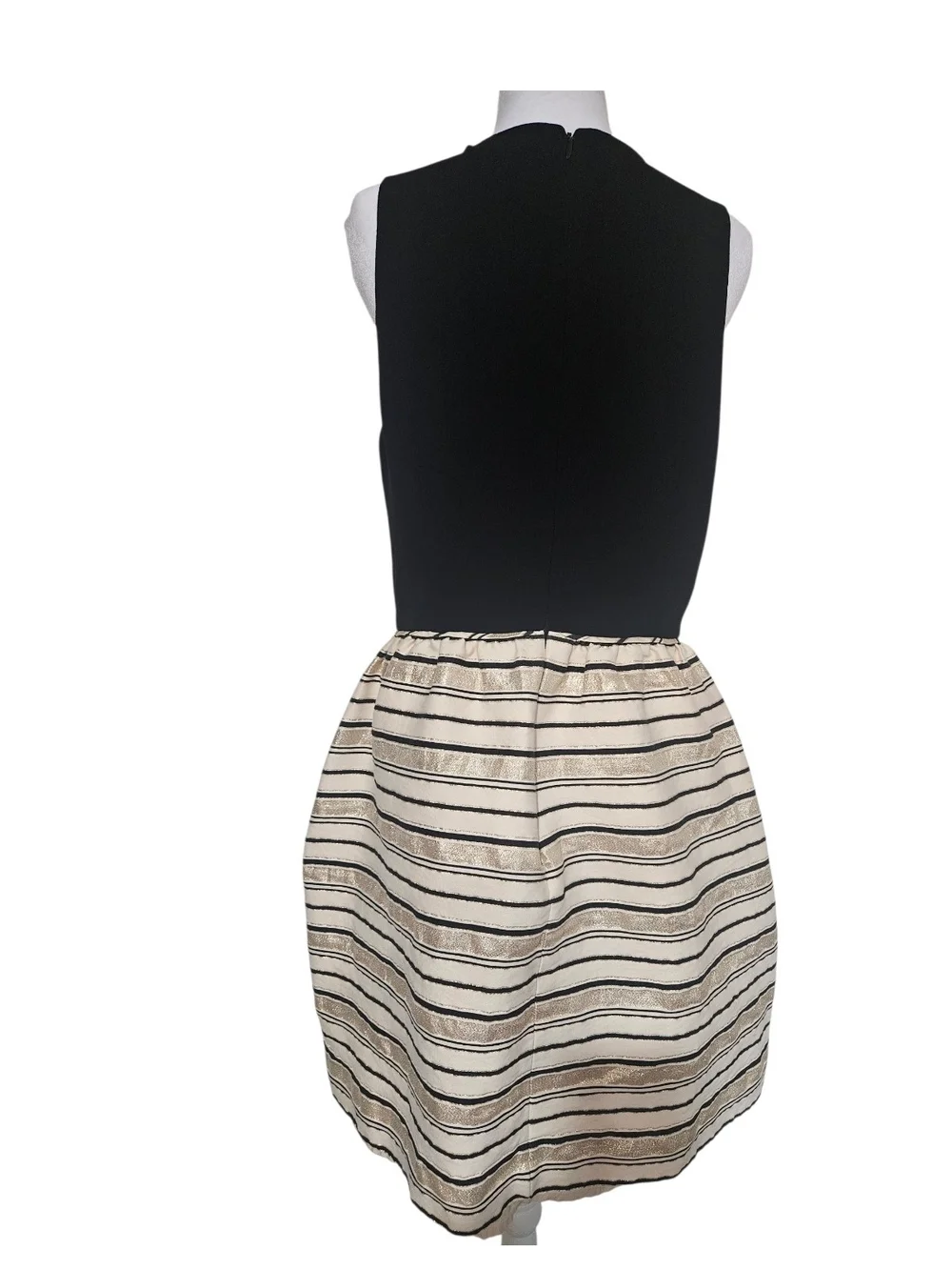 J.Crew Womens 10 Empire Waist Dress Black Gold Stripe Sleeveless .